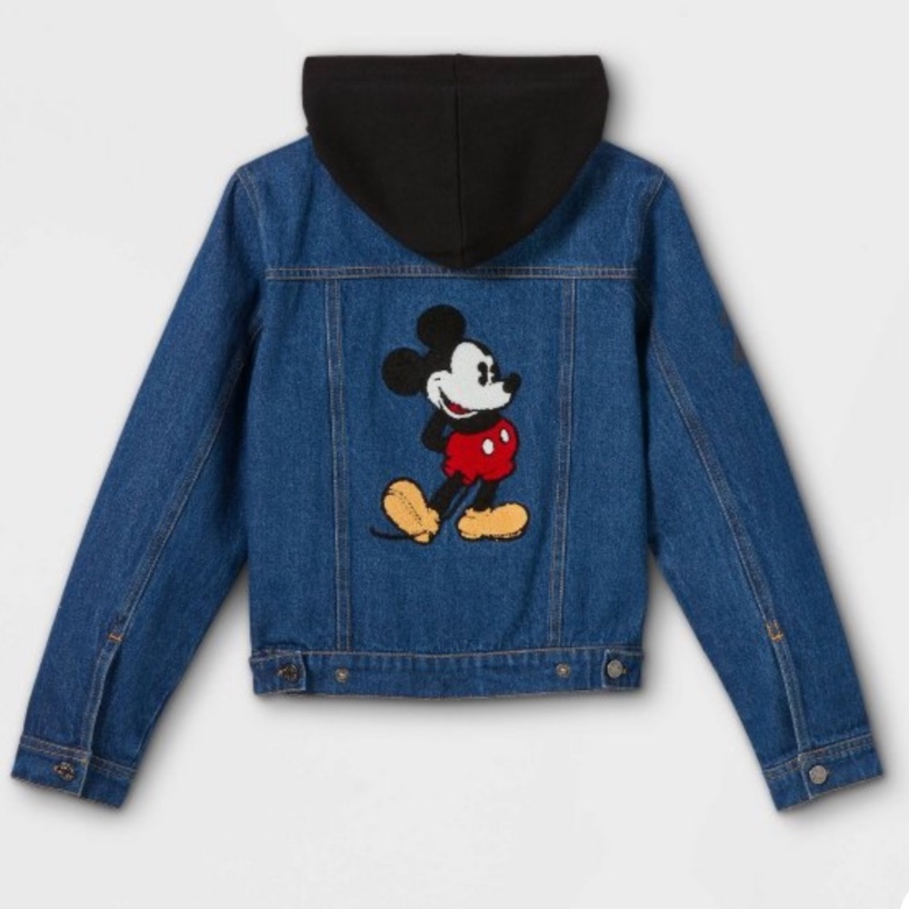 Disney Boys Hooded Jean Jacket with Embroidered Mickey Mouse